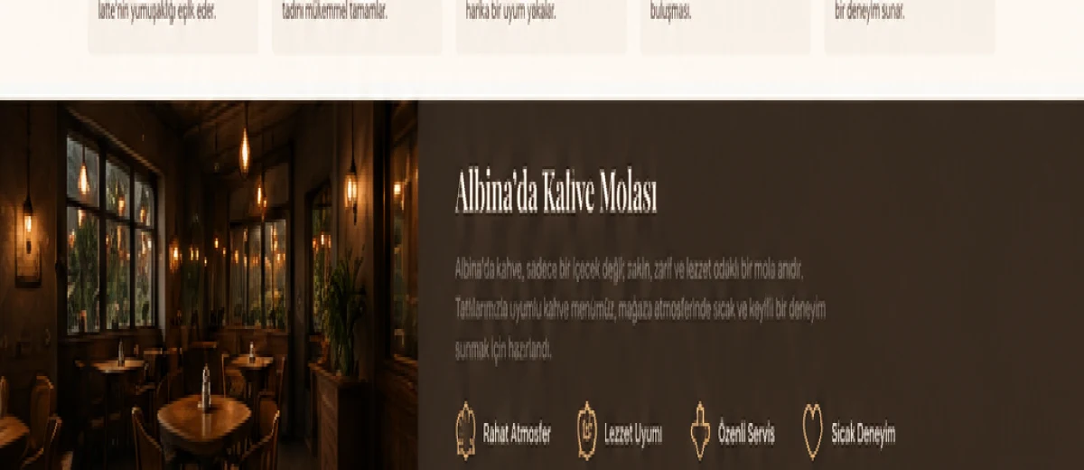 Albina mağazasında kahve ve tatlı molası
