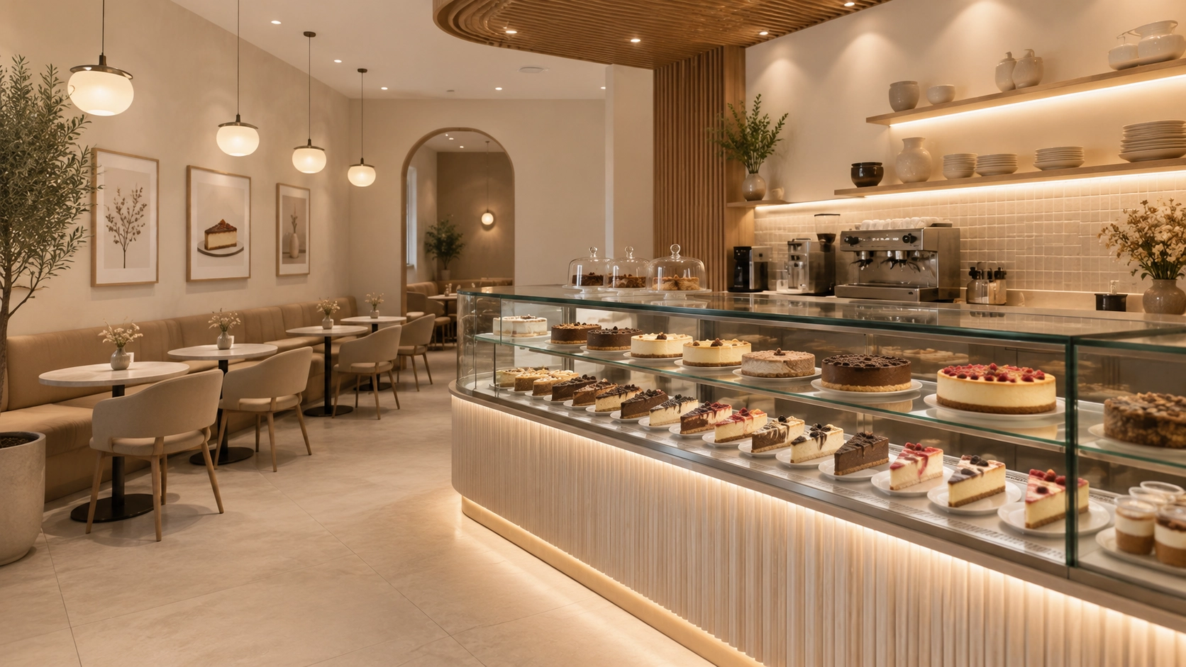 Albina Cheesecake vitrin ve servis alanı